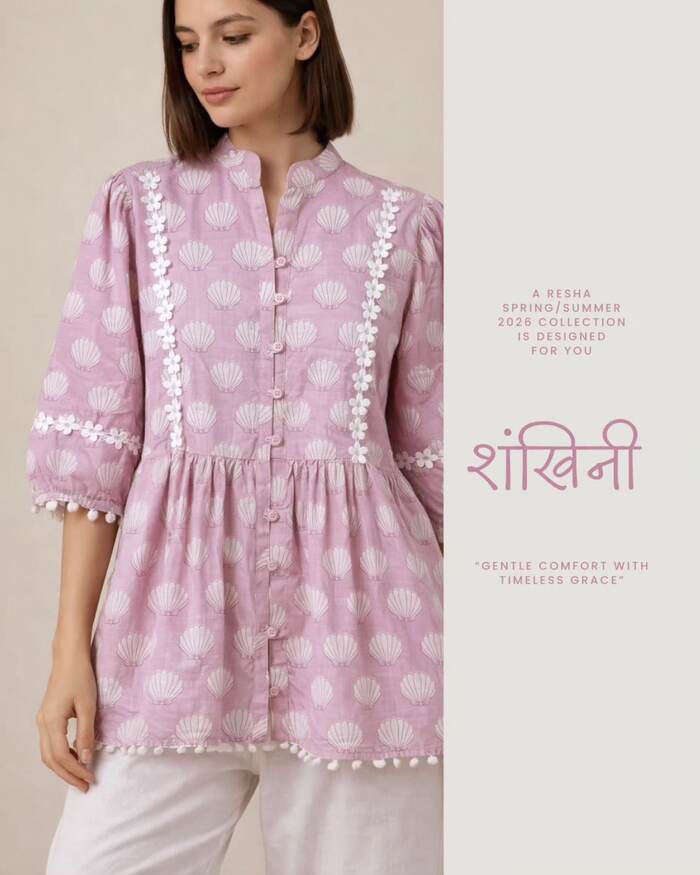 Shankhini pink shell print kurti